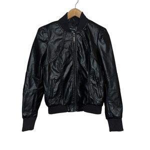Wet seal black faux leather Moto biker jacket sz Large